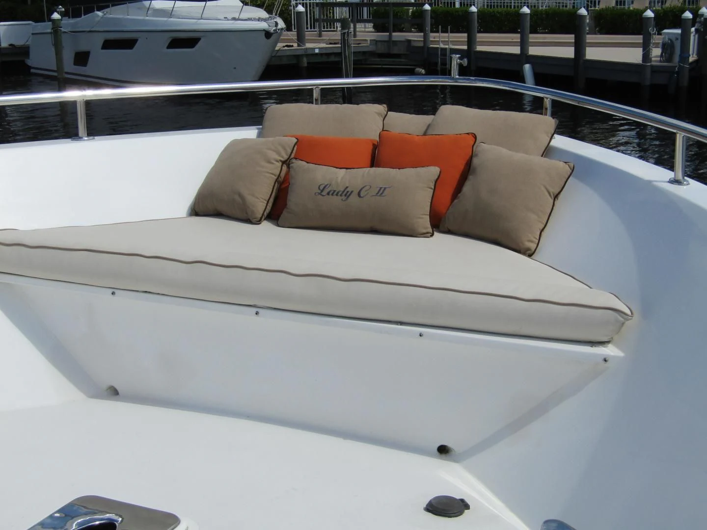 a bed with pillows aboard LADY C II Yacht for Sale