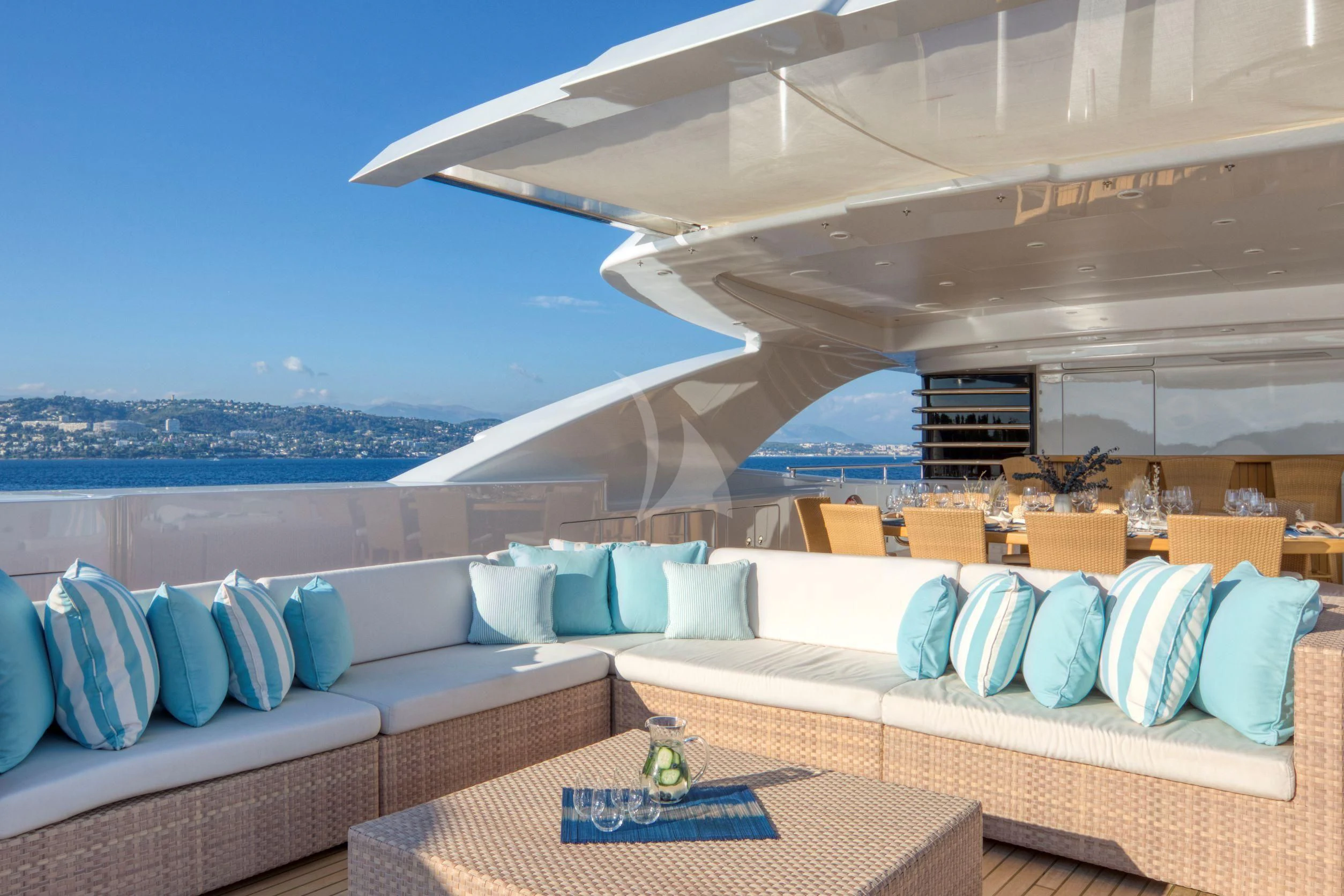 a large living room with a large balcony aboard MARAYA Yacht for Sale