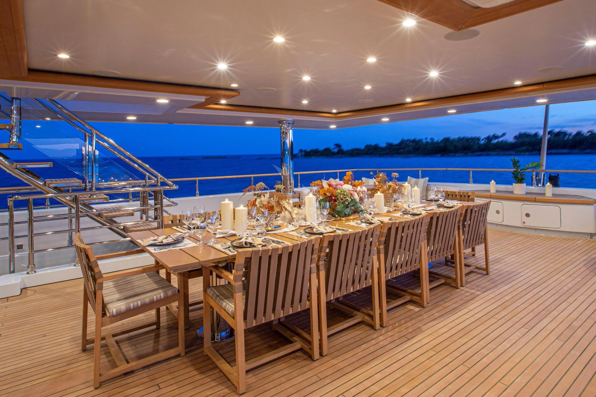 a table set for a wedding reception aboard MARAYA Yacht for Sale
