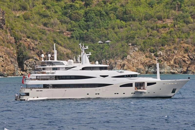 a white yacht on the water aboard MARAYA Yacht for Sale