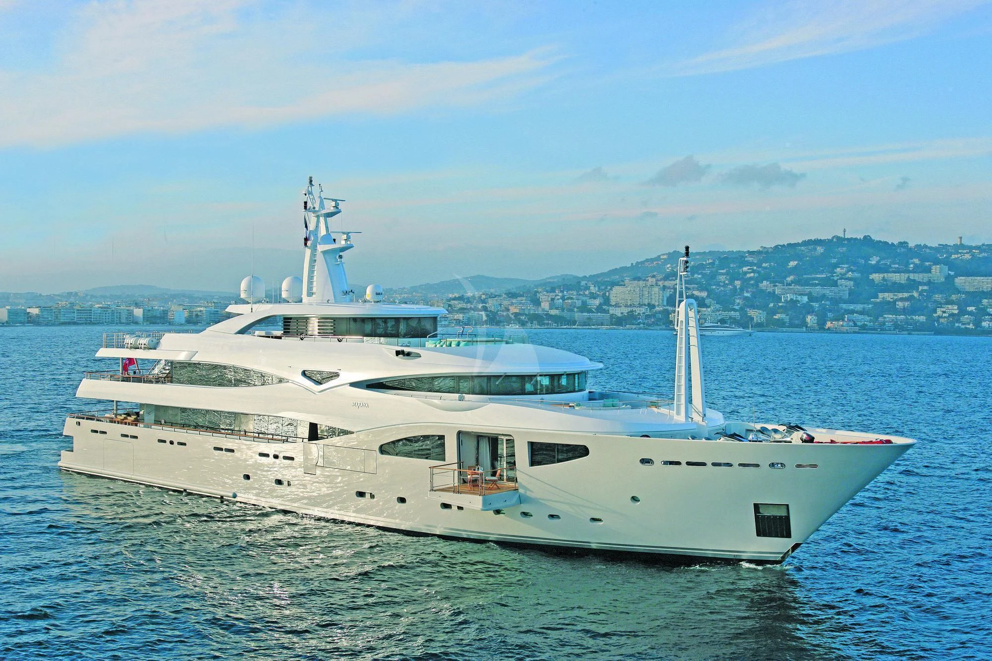 a large white yacht in the water aboard MARAYA Yacht for Sale