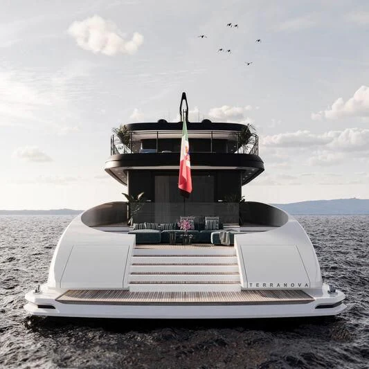 a building with a flag on top aboard TERRANOVA 41 Yacht for Sale