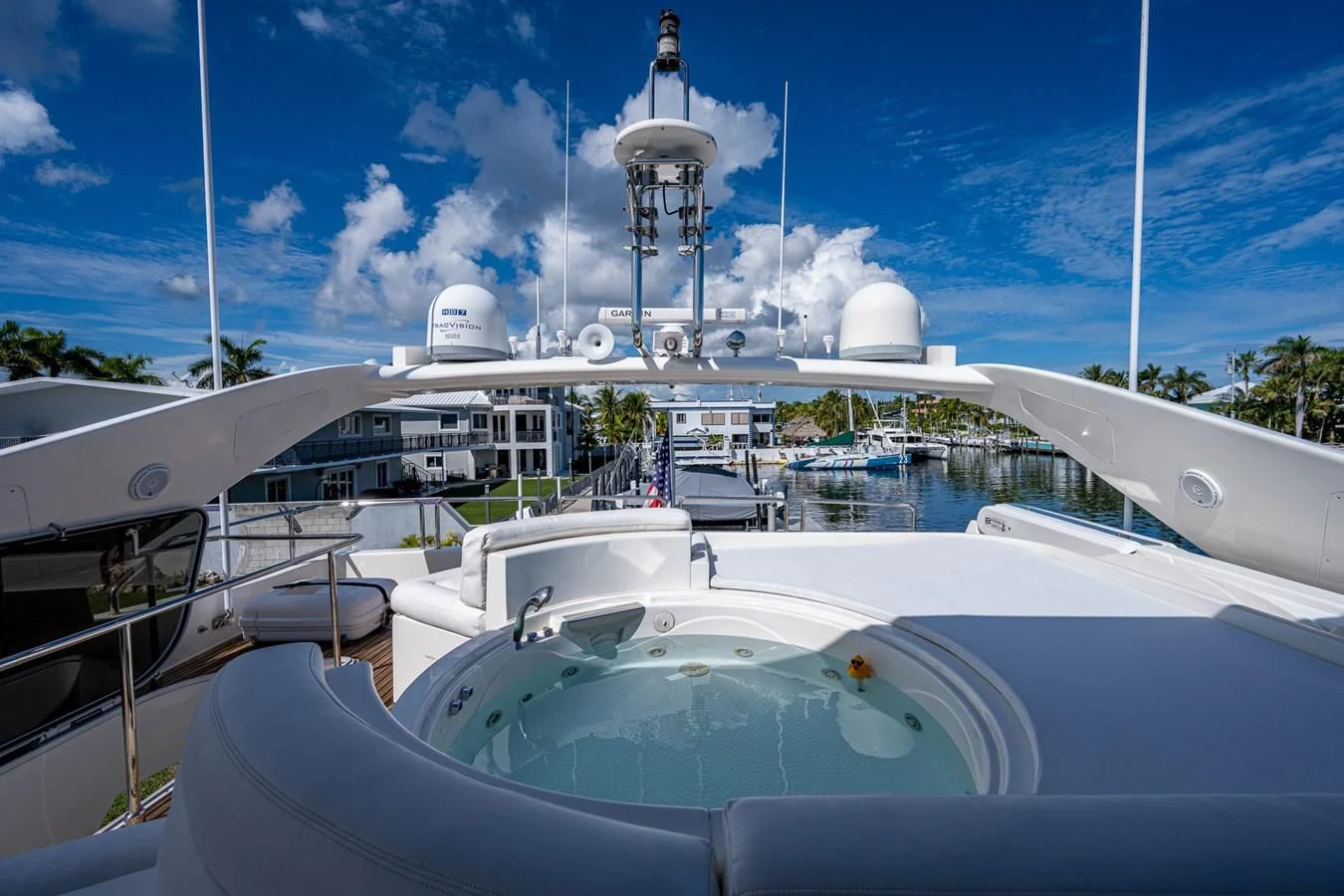 a large white boat in a large body of water aboard EVERYTHING GOOD Yacht for Sale