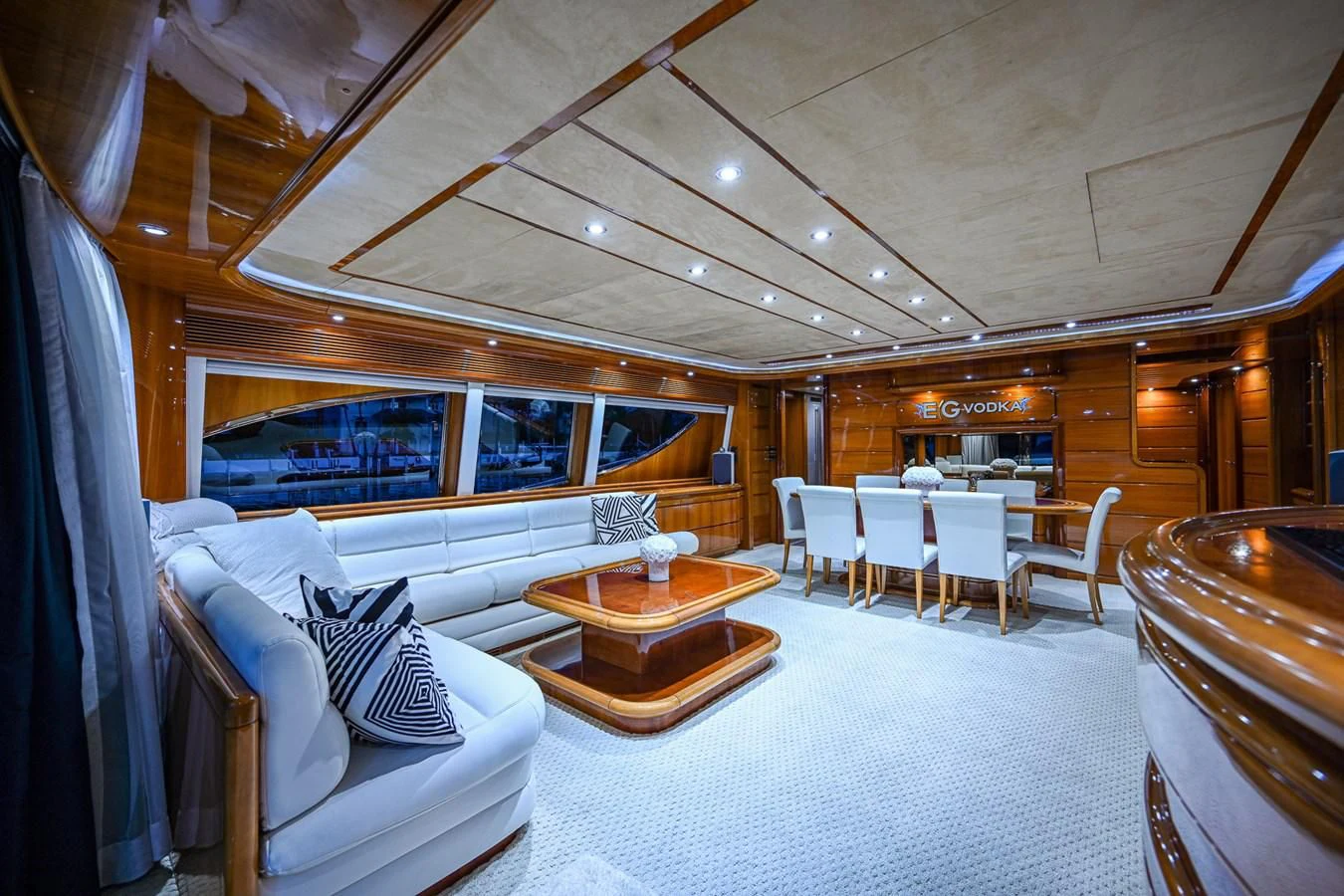 a living room with a couch and a table aboard EVERYTHING GOOD Yacht for Sale