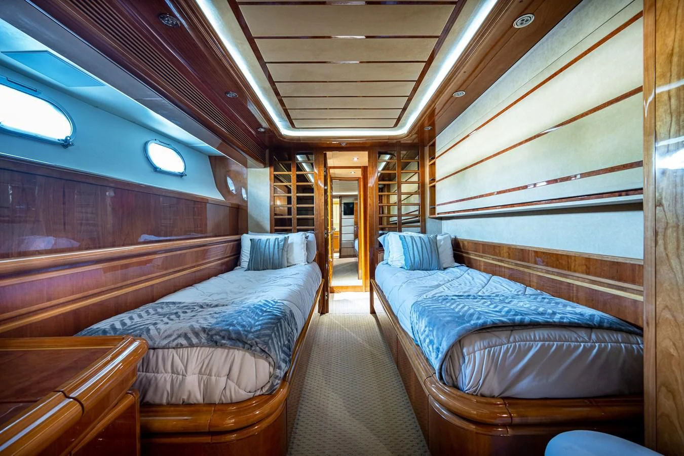 a room with bunk beds aboard EVERYTHING GOOD Yacht for Sale