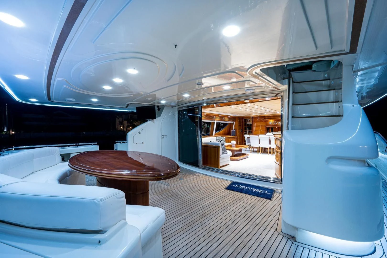 a room with a table and chairs aboard EVERYTHING GOOD Yacht for Sale