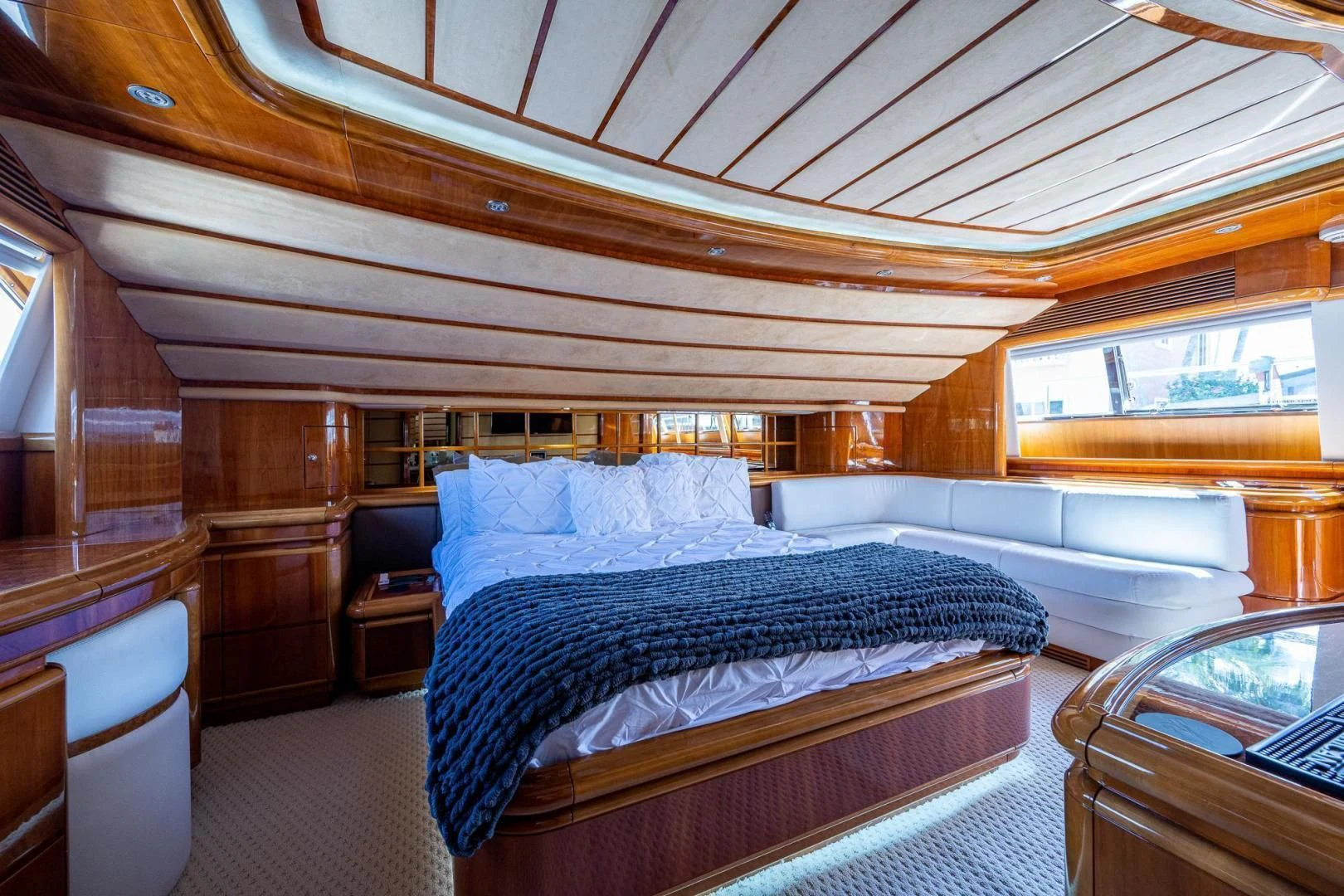 a cabin with two beds aboard EVERYTHING GOOD Yacht for Sale