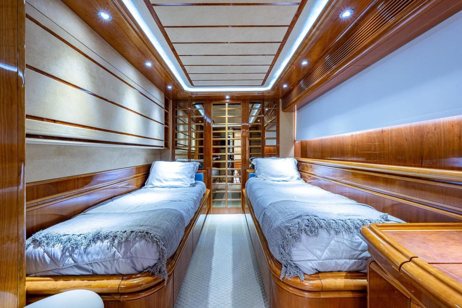 a room with bunk beds aboard EVERYTHING GOOD Yacht for Sale