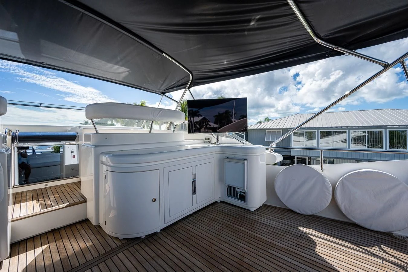a boat on a dock aboard EVERYTHING GOOD Yacht for Sale