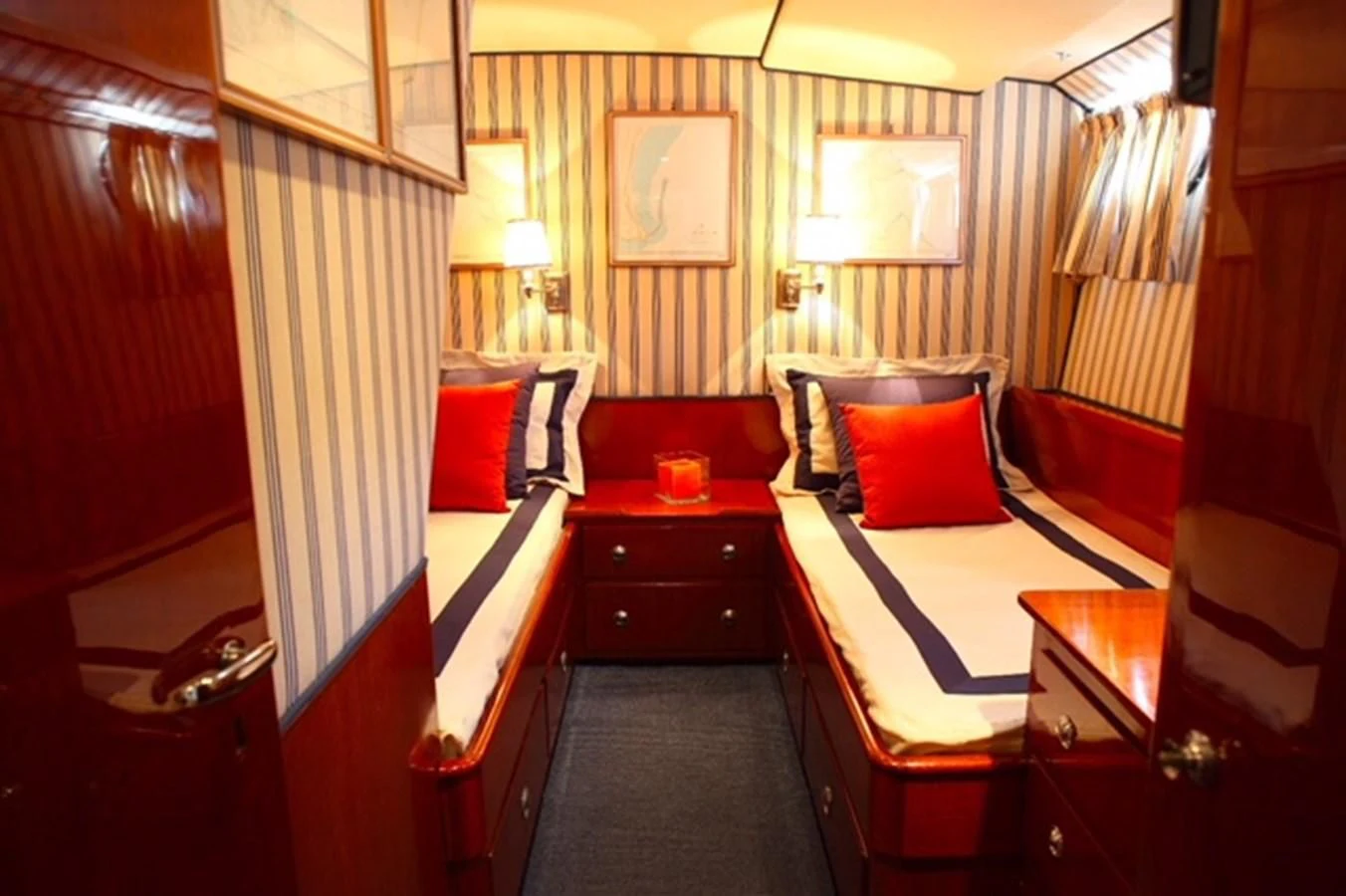 a room with two beds aboard UNICA Yacht for Sale