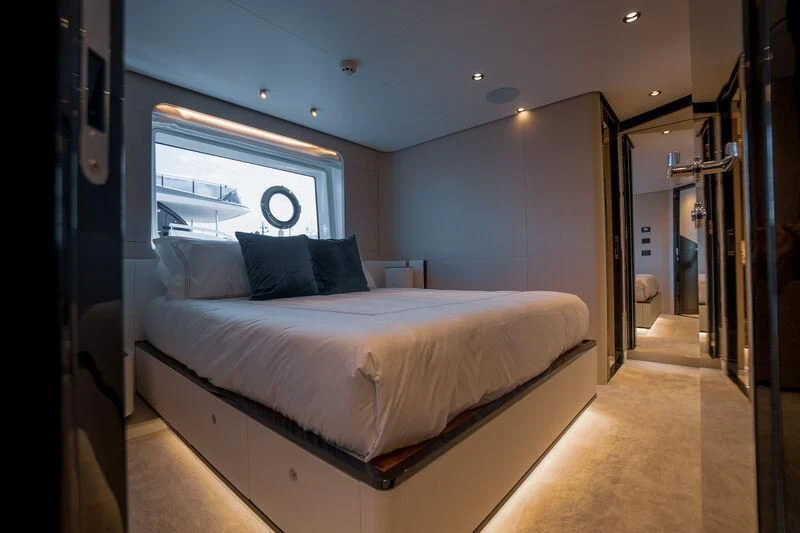 a bed in a room aboard SEA OWL Yacht for Sale