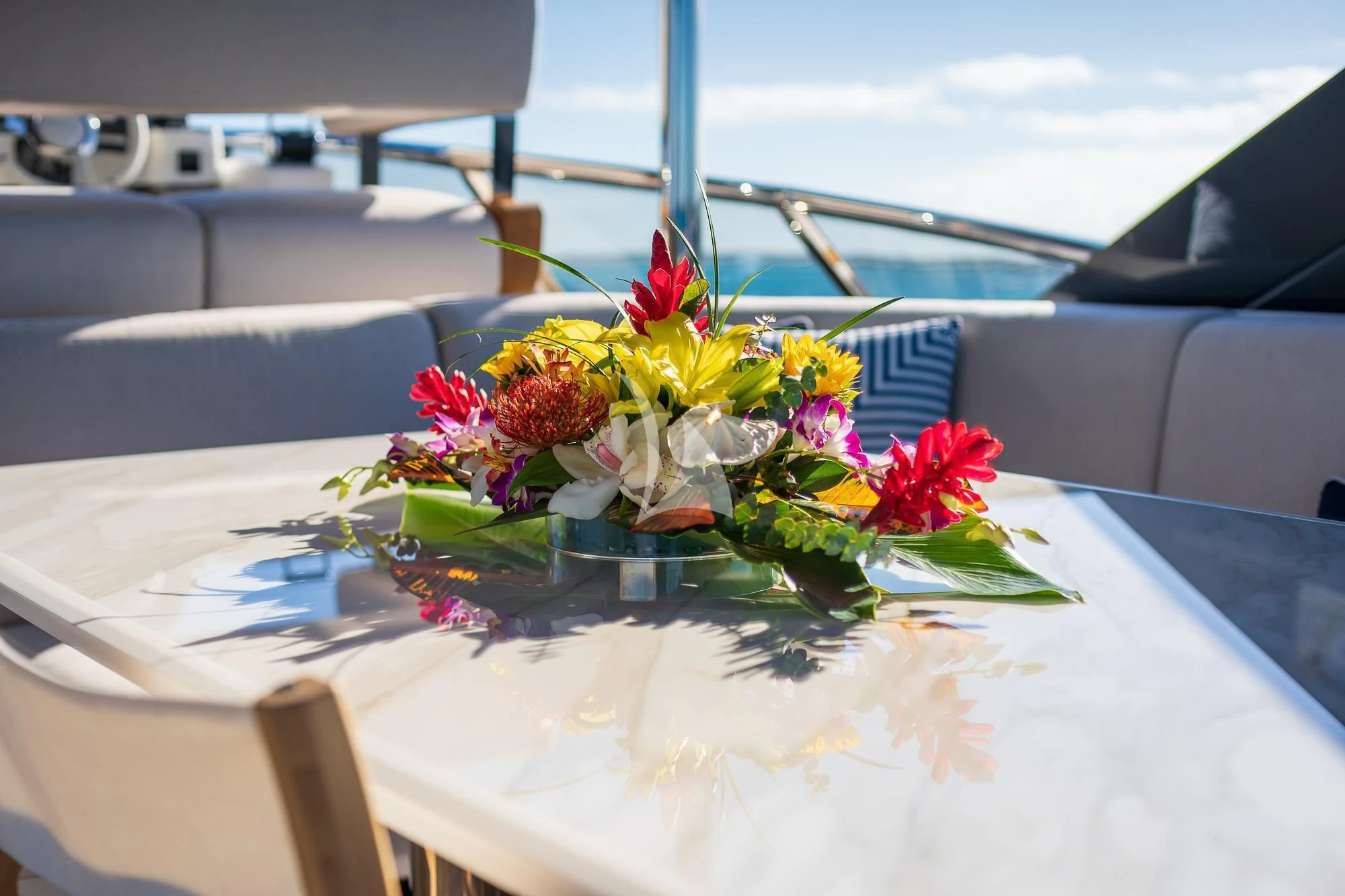 flowers on a table aboard SEA OWL Yacht for Sale