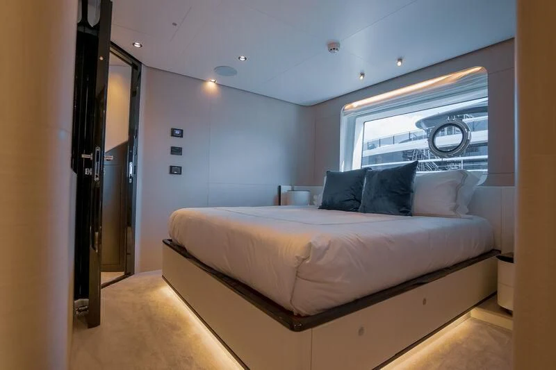 a bed in a room aboard SEA OWL Yacht for Sale