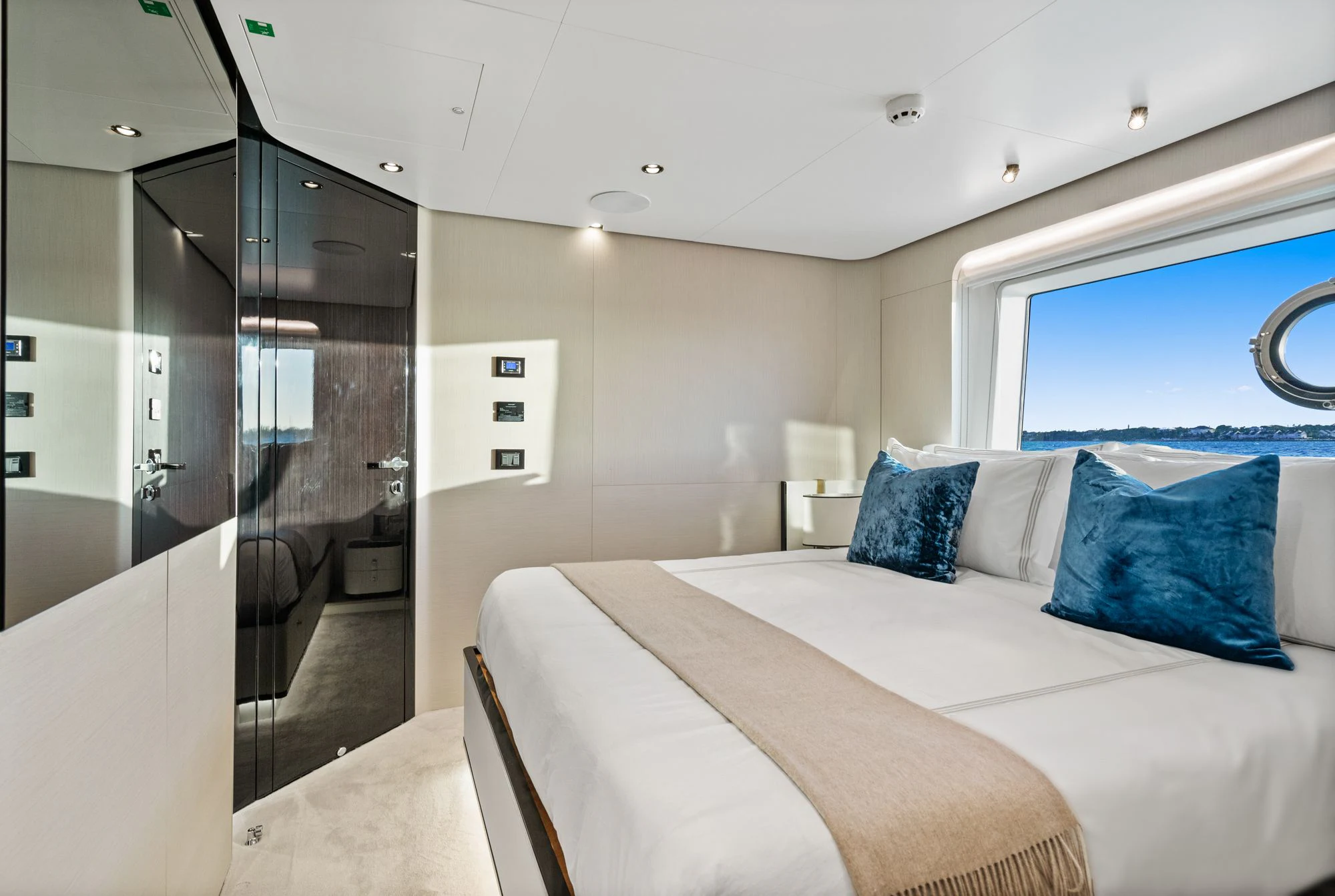 a bed in a room aboard SEA OWL Yacht for Sale