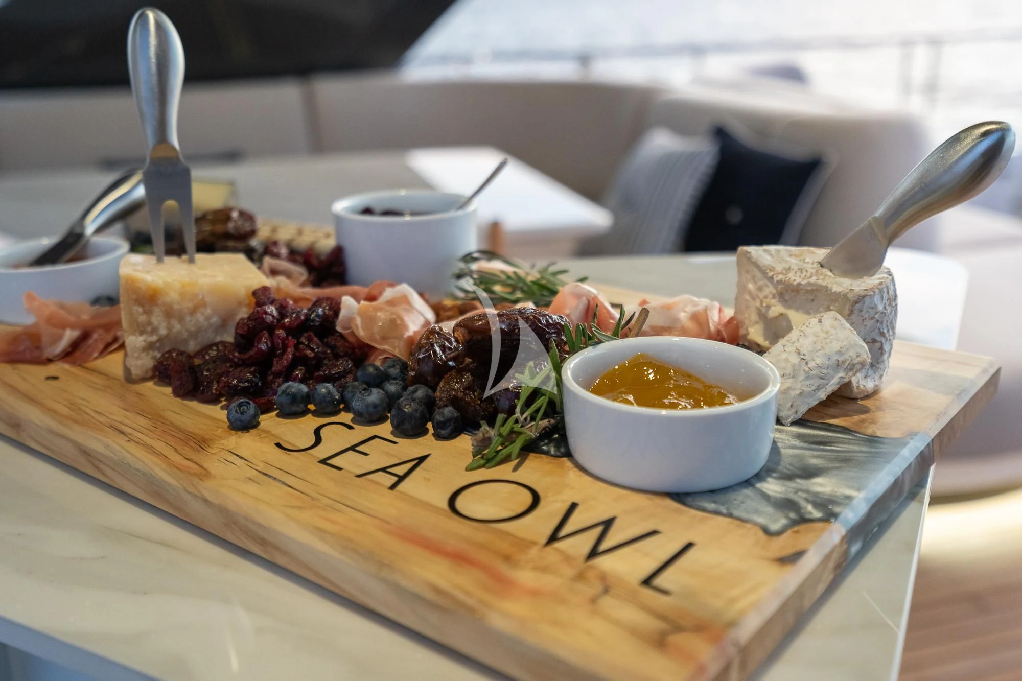 a plate of food aboard SEA OWL Yacht for Sale