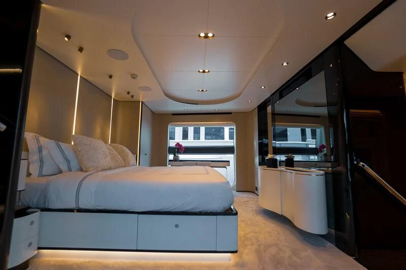 a bed in a room aboard SEA OWL Yacht for Sale
