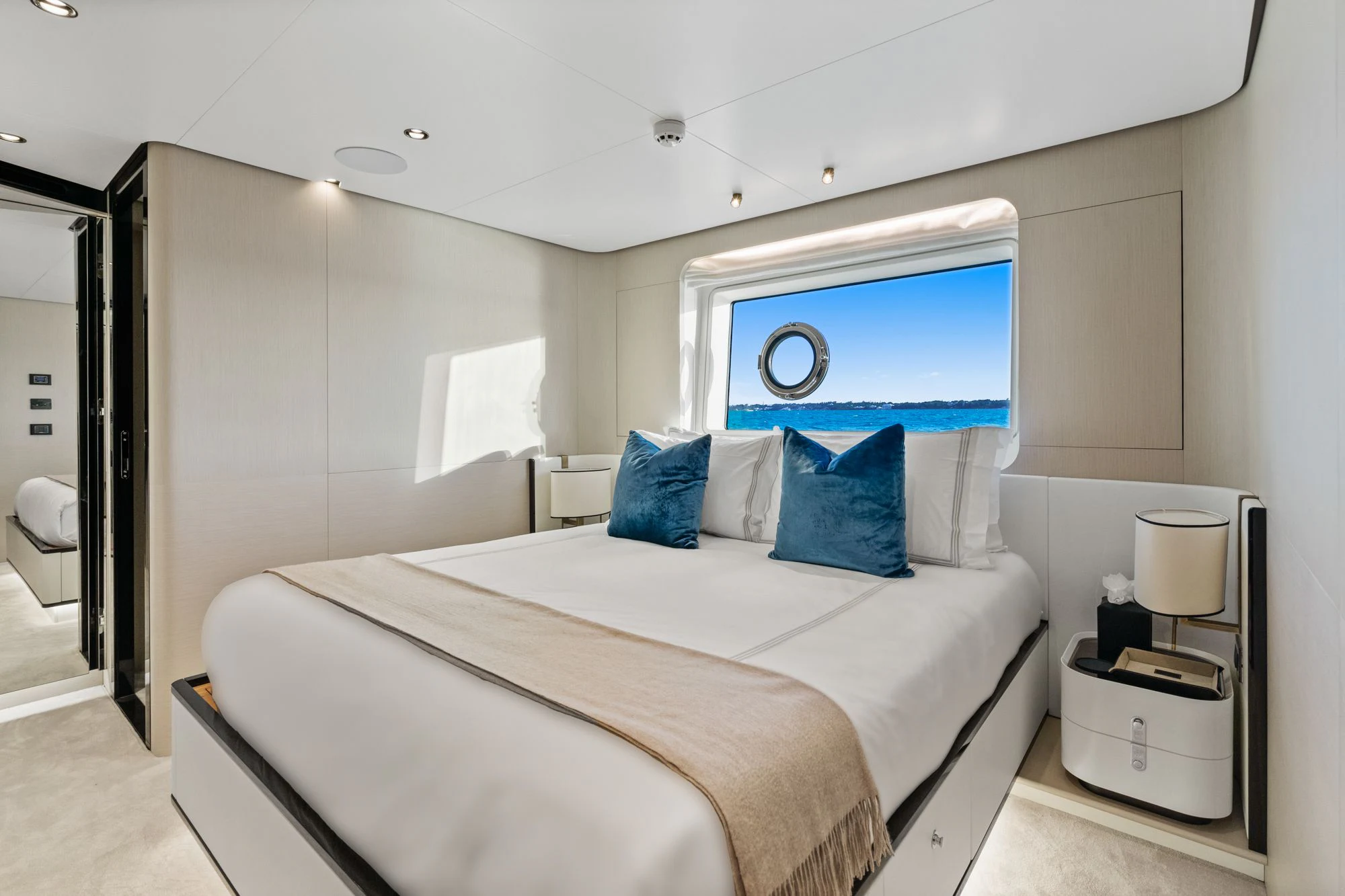 a bed in a room aboard SEA OWL Yacht for Sale