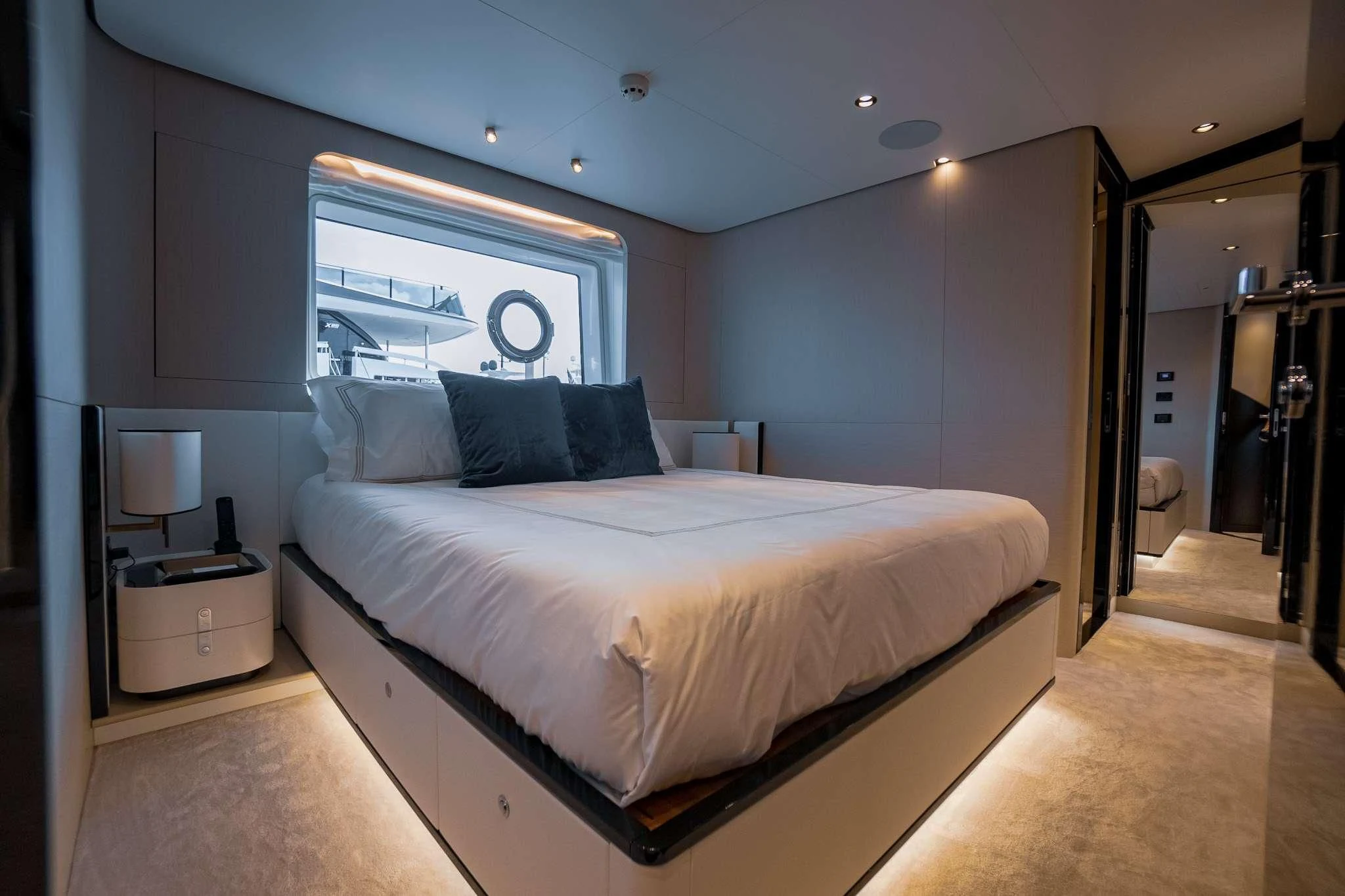 a bed in a room aboard SEA OWL Yacht for Sale
