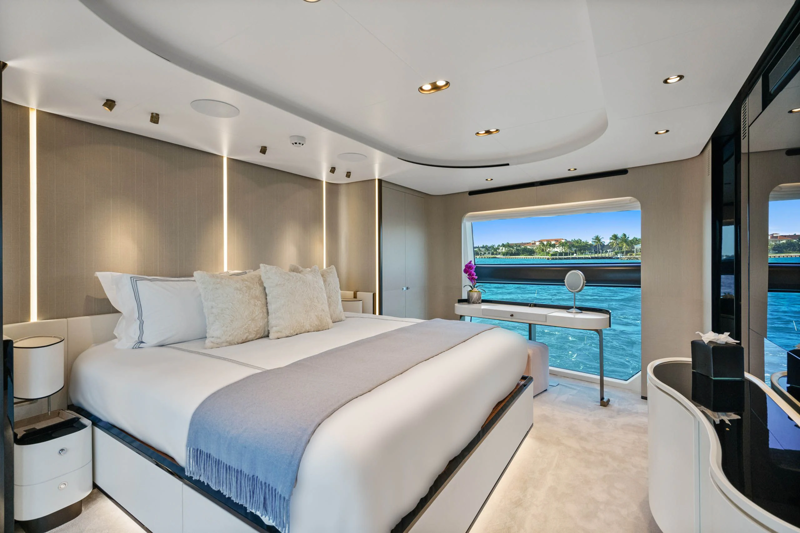 a bed in a room aboard SEA OWL Yacht for Sale