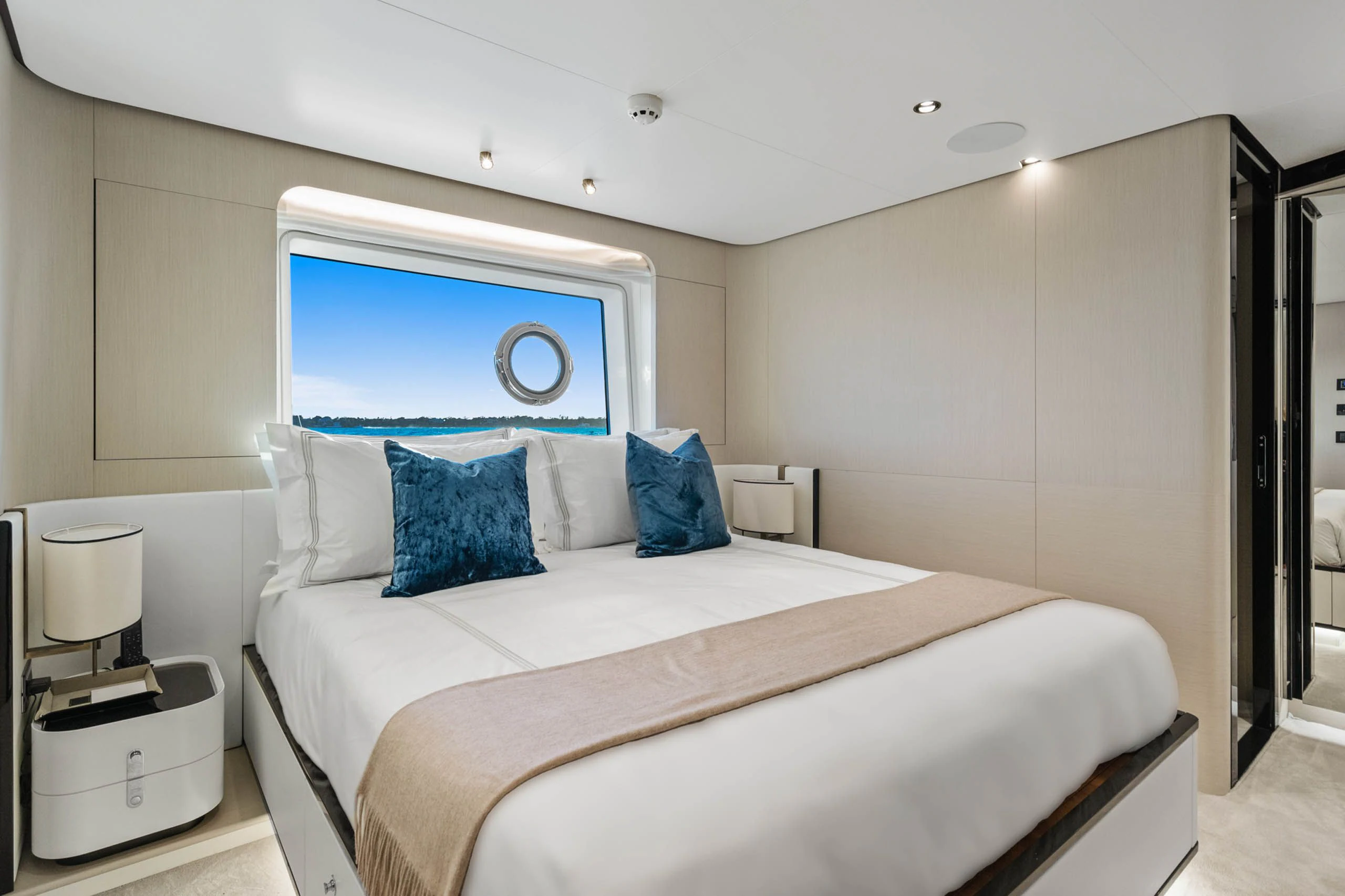 a bed in a room aboard SEA OWL Yacht for Sale