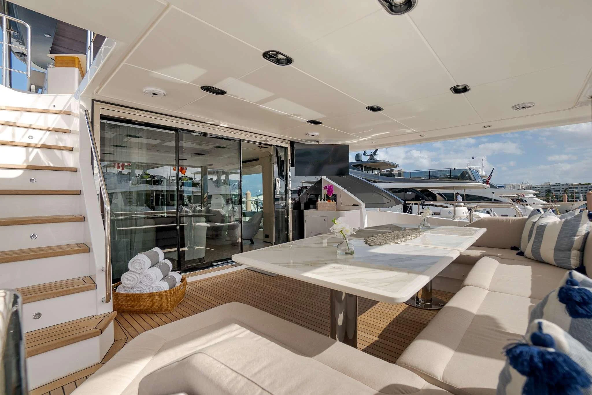 a room with a table and chairs aboard SEA OWL Yacht for Sale