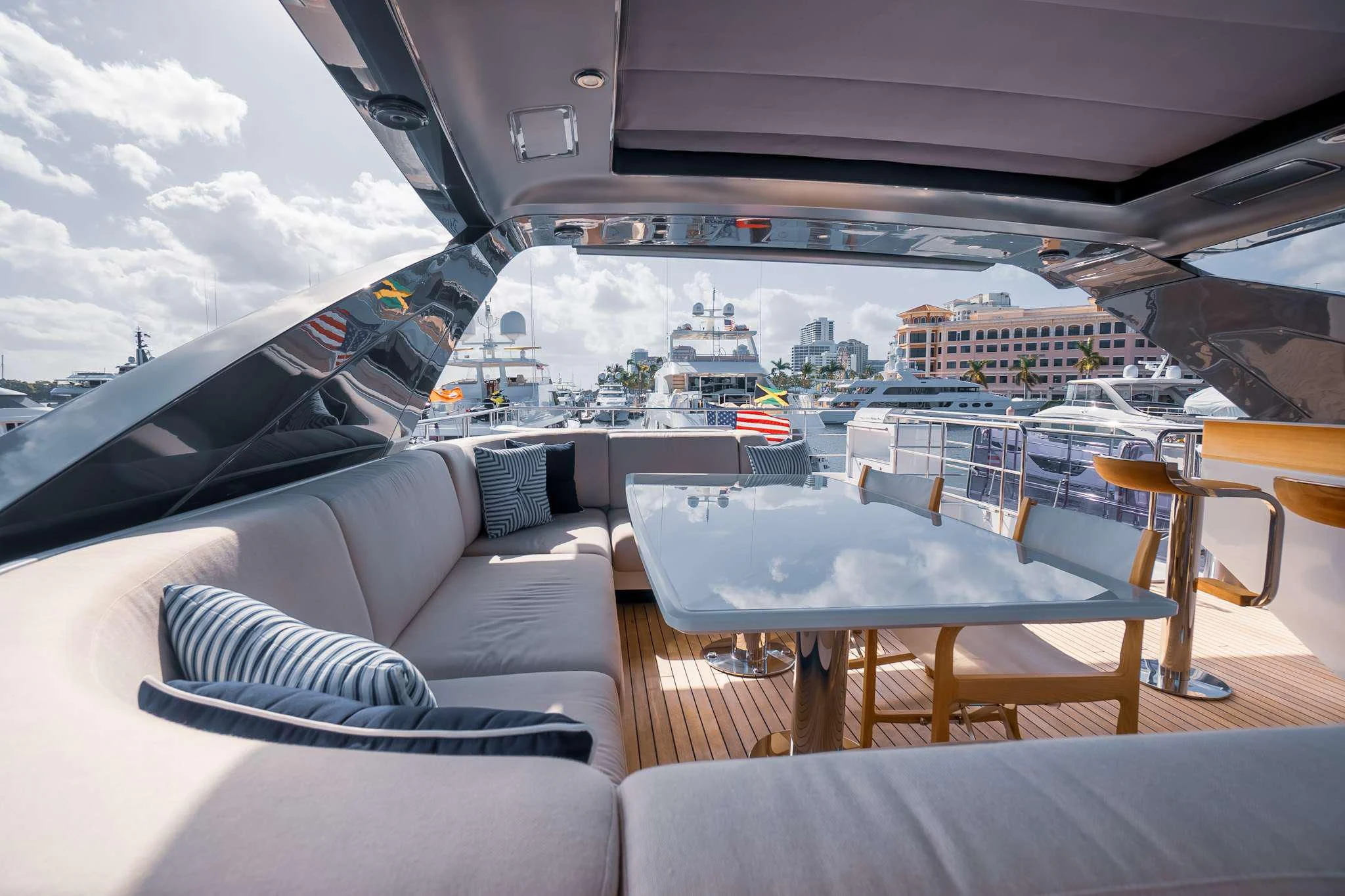 a room with a table and chairs aboard SEA OWL Yacht for Sale