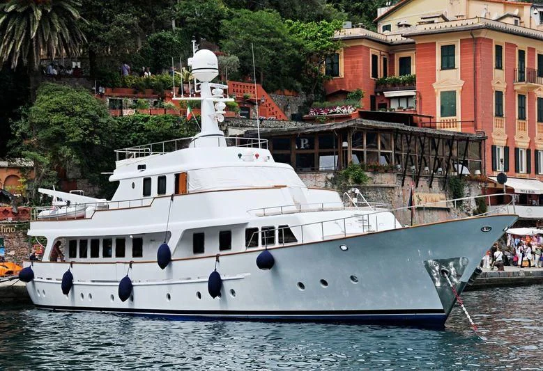 a large white boat in the water aboard MIZAR Yacht for Sale