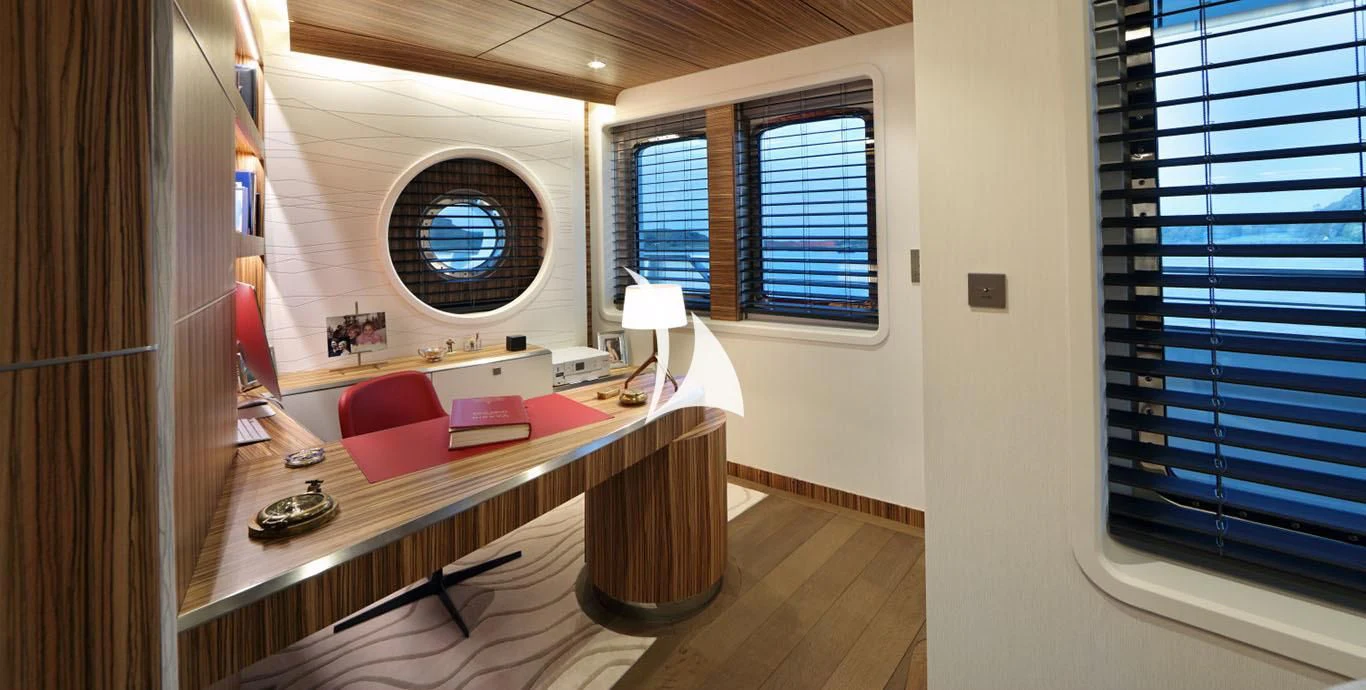 a room with a desk and a window aboard YERSIN Yacht for Charter