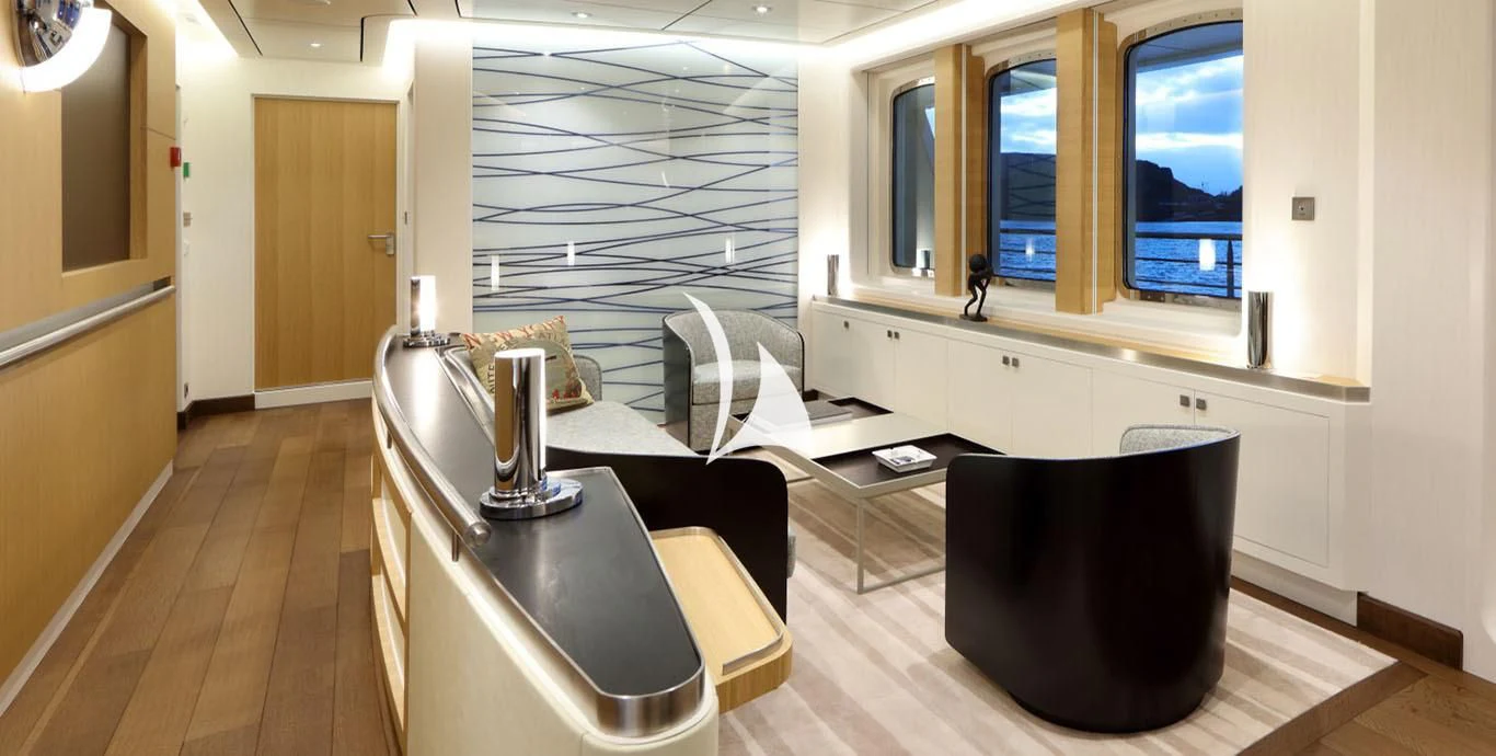 a room with a large window aboard YERSIN Yacht for Charter