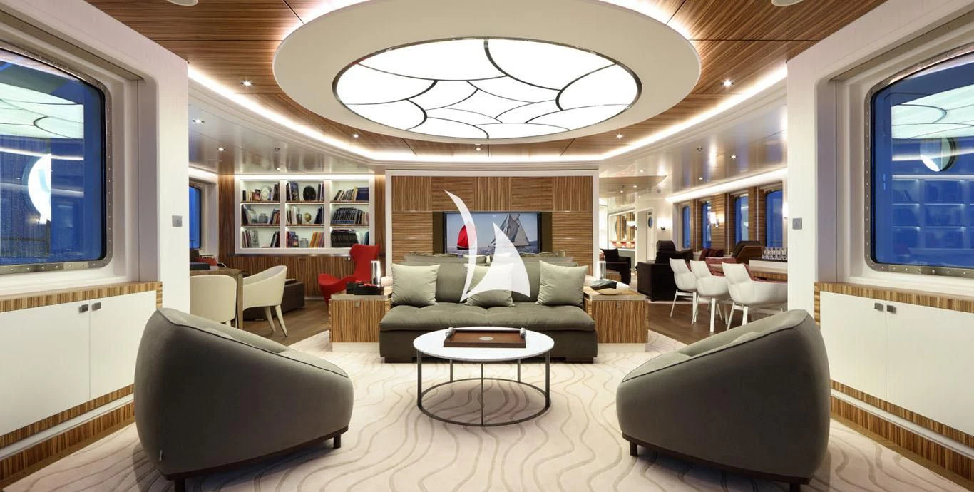 a living room with a couch and a table aboard YERSIN Yacht for Charter