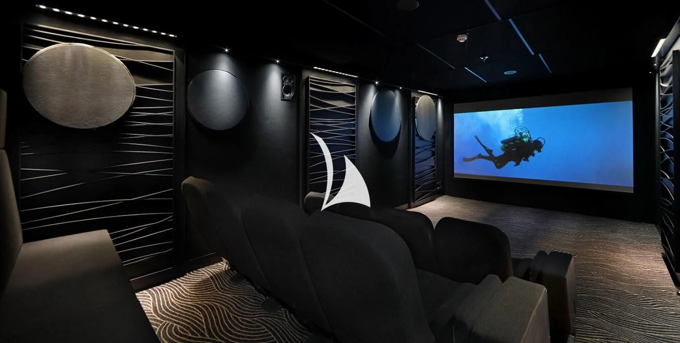 a room with a large screen aboard YERSIN Yacht for Charter