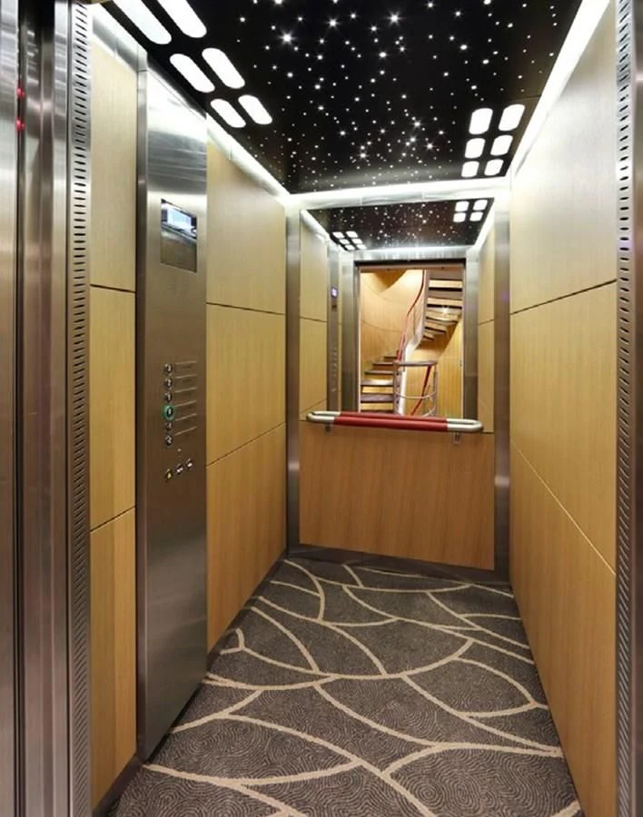 a hallway with a tile floor aboard YERSIN Yacht for Charter
