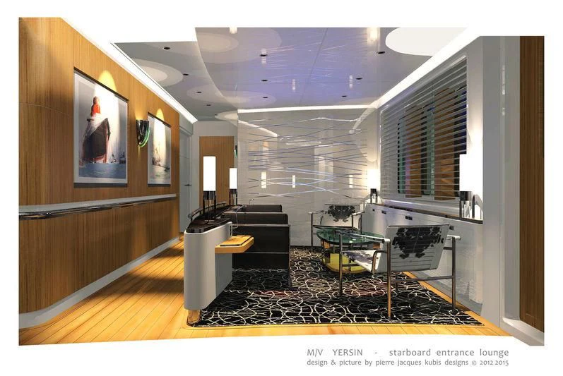 a room with a table and chairs aboard YERSIN Yacht for Charter