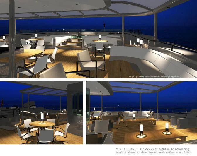 a room with tables and chairs aboard YERSIN Yacht for Charter