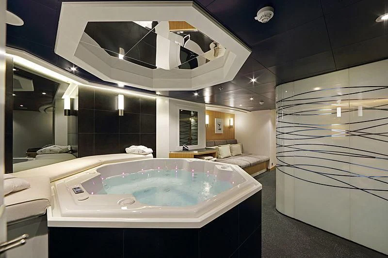 a large bathroom with a large jacuzzi tub aboard YERSIN Yacht for Charter