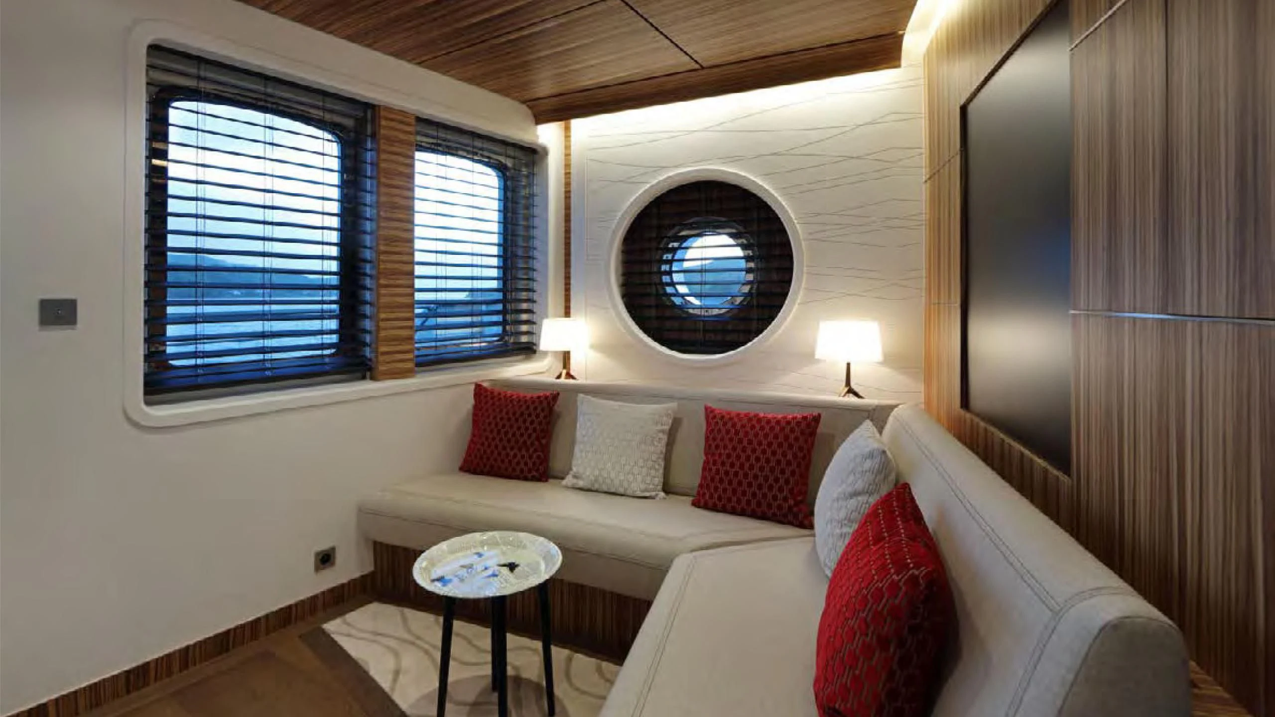 a bed with pillows and pillows aboard YERSIN Yacht for Charter