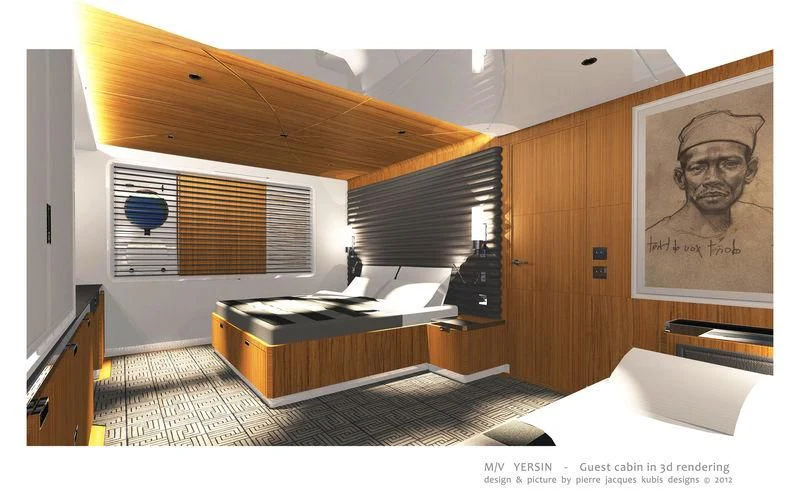 a room with a desk and a large painting on the wall aboard YERSIN Yacht for Charter