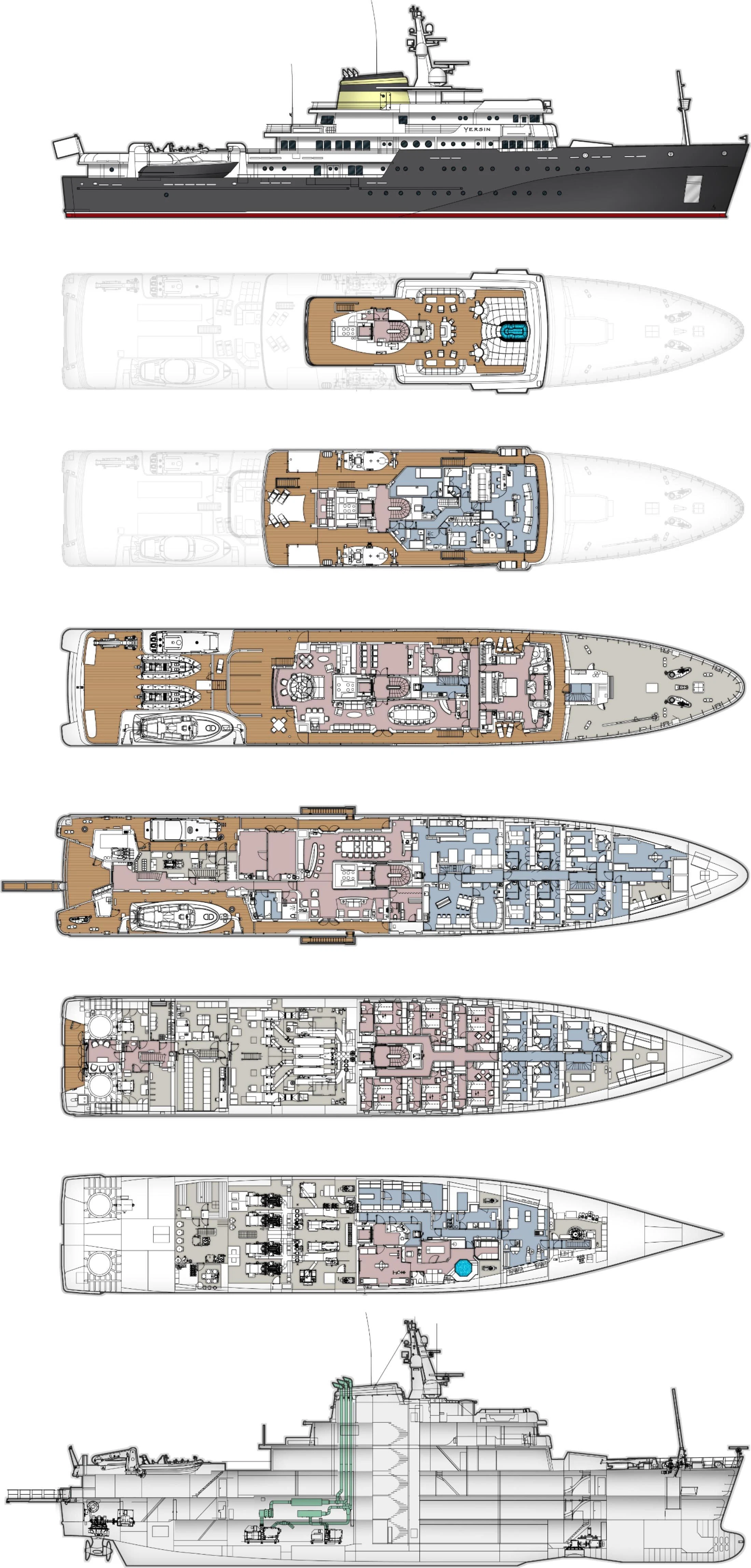 a diagram of a ship aboard YERSIN Yacht for Charter