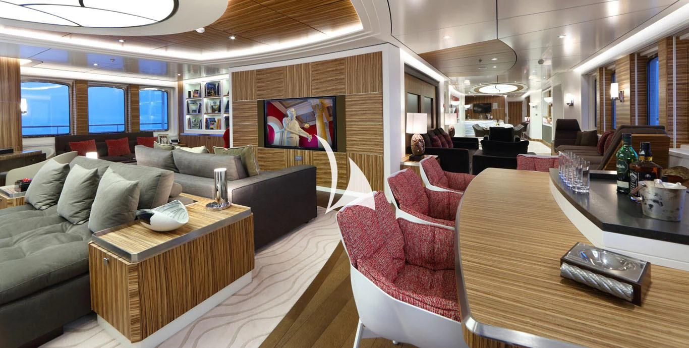 a living room with a couch and a table aboard YERSIN Yacht for Charter