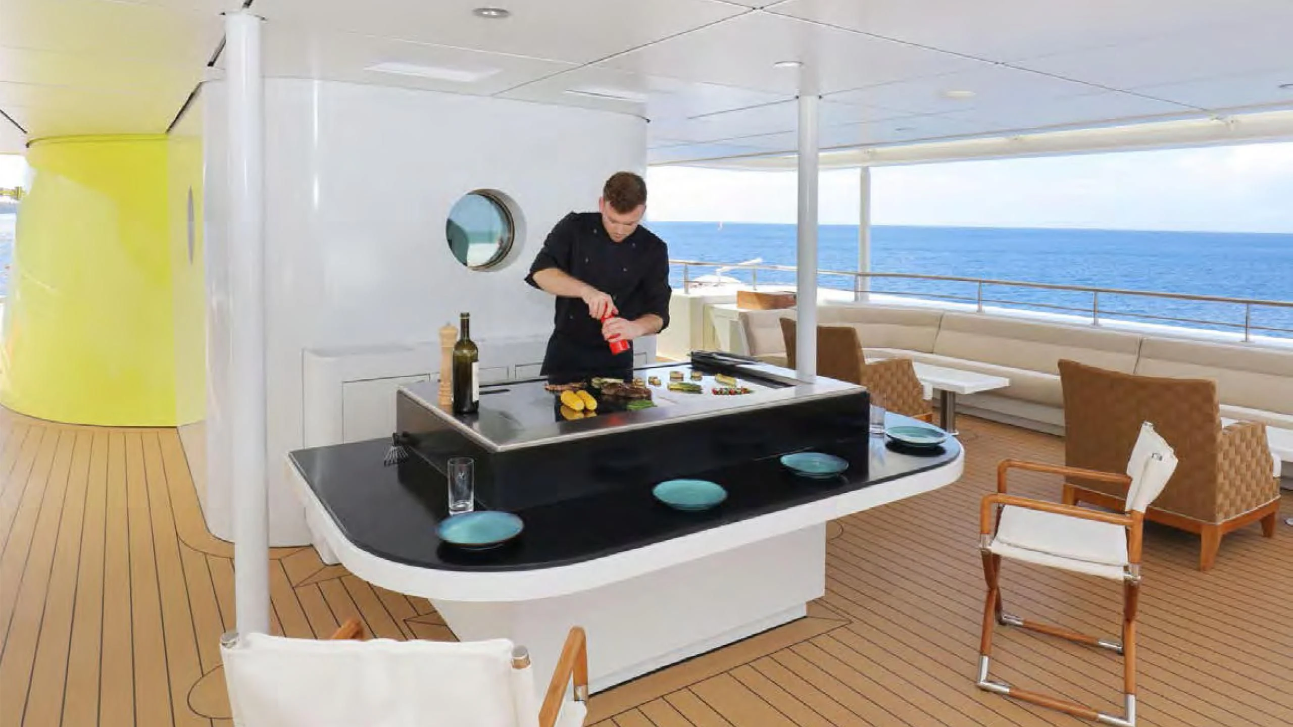 a person standing in a room aboard YERSIN Yacht for Charter