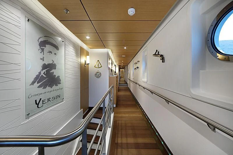 a train with a drawing on the side aboard YERSIN Yacht for Charter