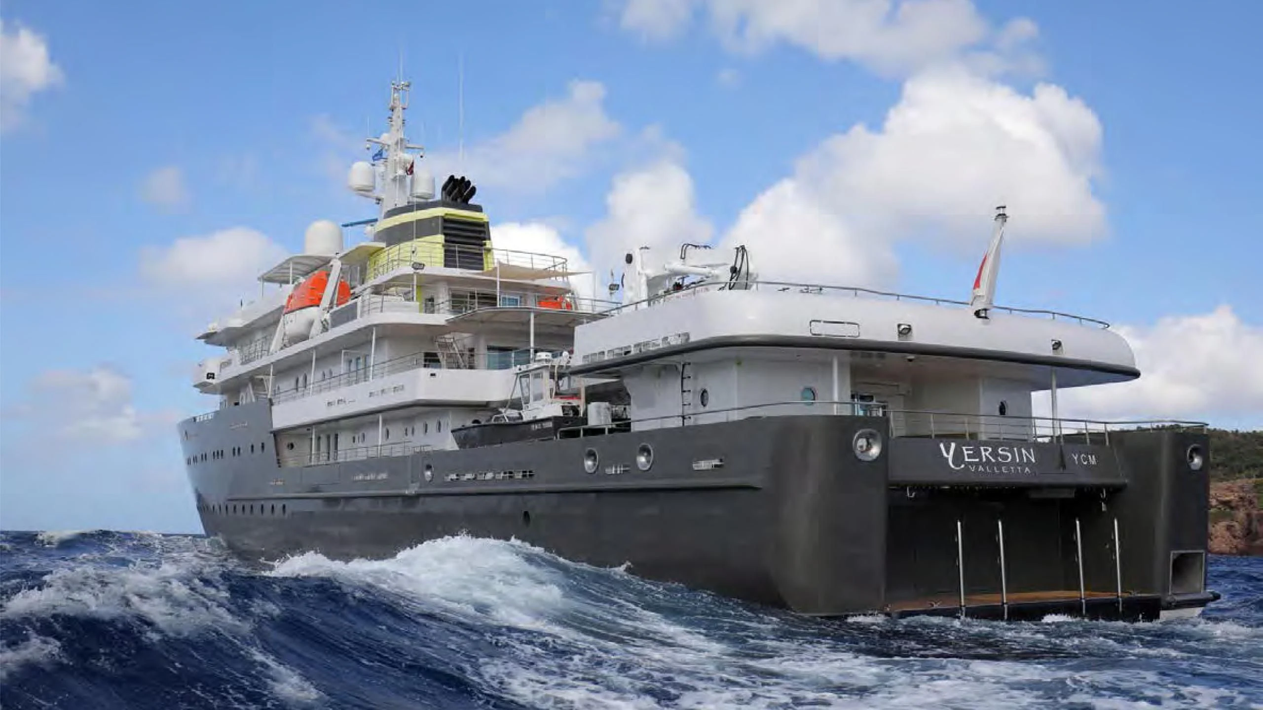 a large ship in the water aboard YERSIN Yacht for Charter