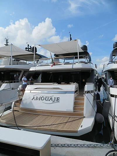 a boat with a canopy aboard AMOUAJE Yacht for Sale