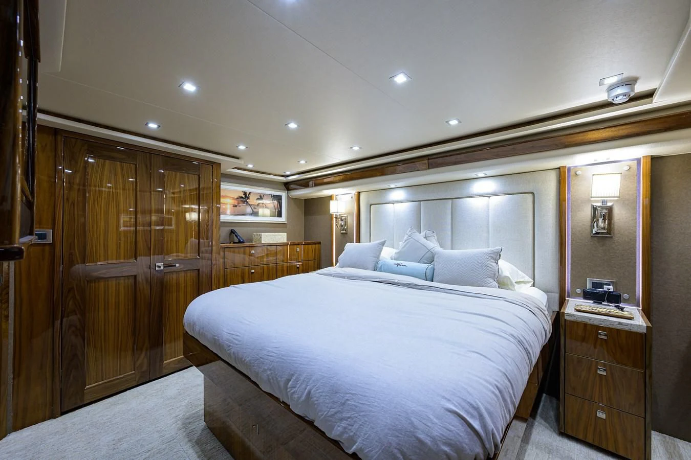 a bed in a room aboard ABSOLUT Yacht for Sale