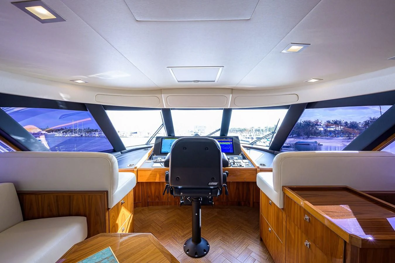 inside of a vehicle with a desk and a computer aboard ABSOLUT Yacht for Sale