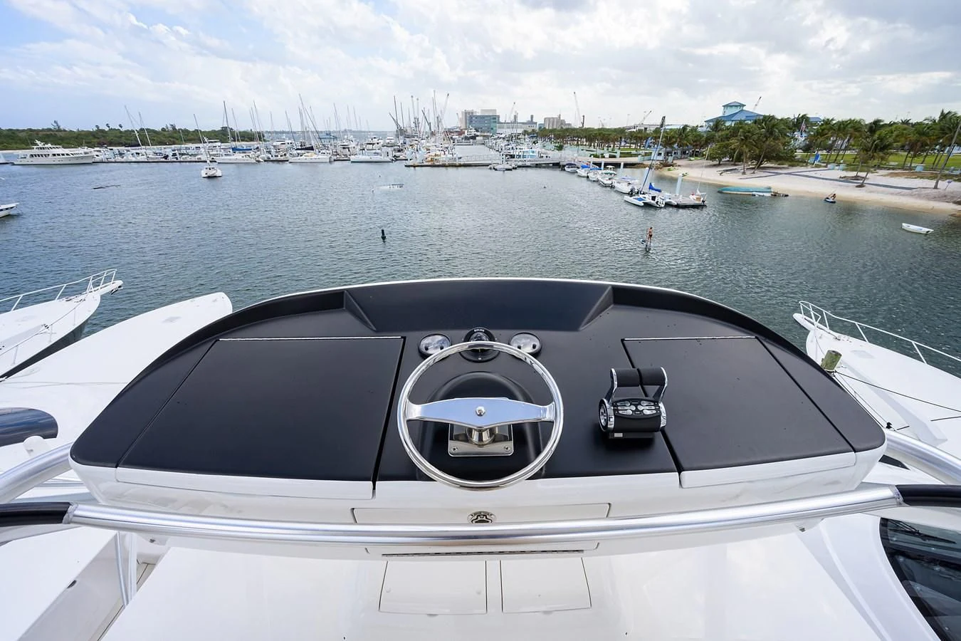 a steering wheel on a boat aboard ABSOLUT Yacht for Sale