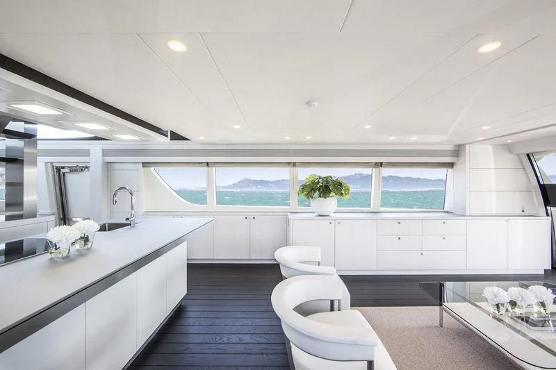 a modern bathroom with a large window aboard NICOSTASIA Yacht for Sale