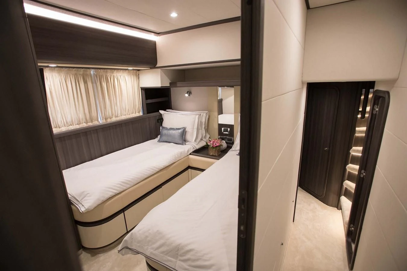 a room with two beds aboard SOFIA D Yacht for Sale