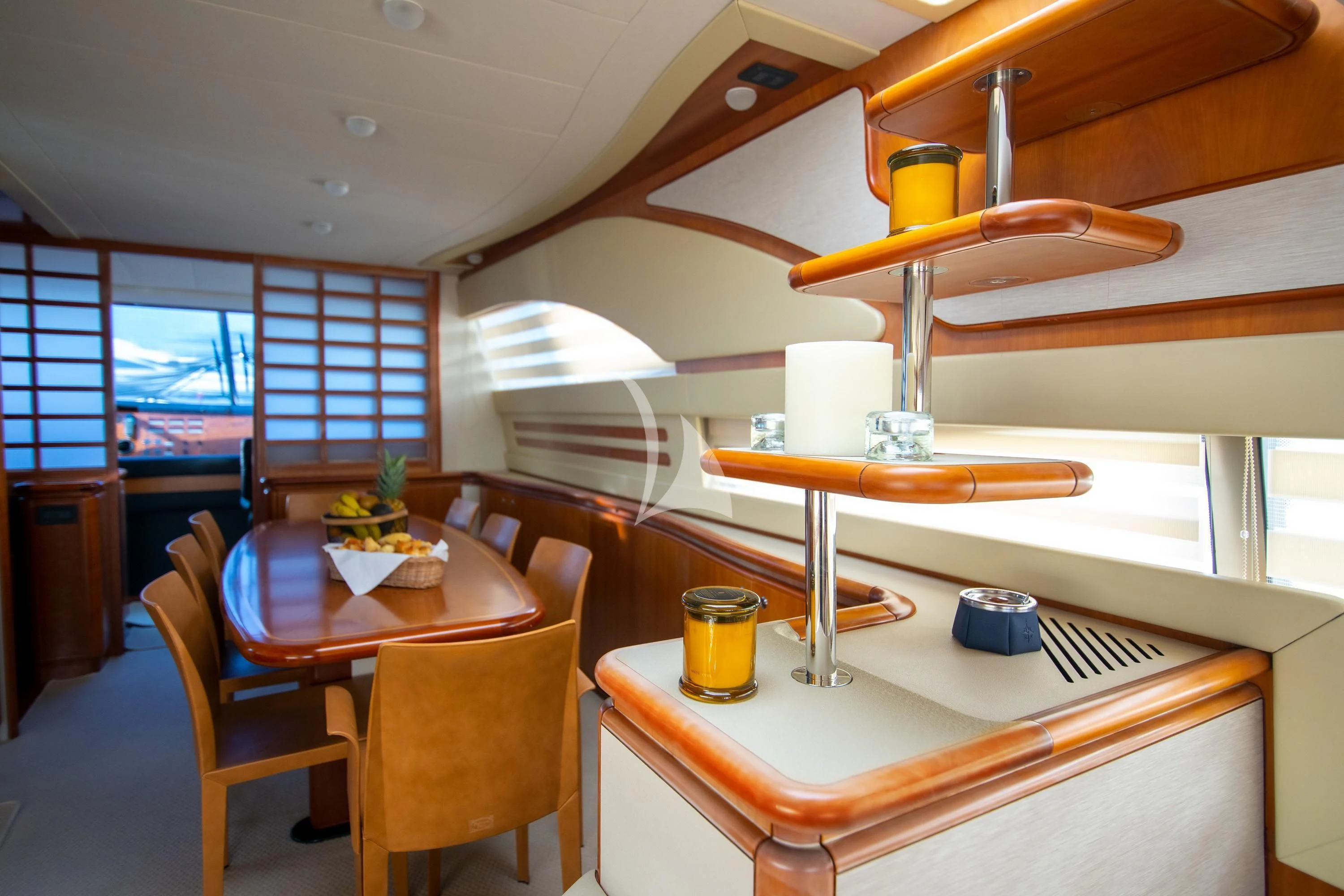 a table with a drink on it aboard SOFIA D Yacht for Sale