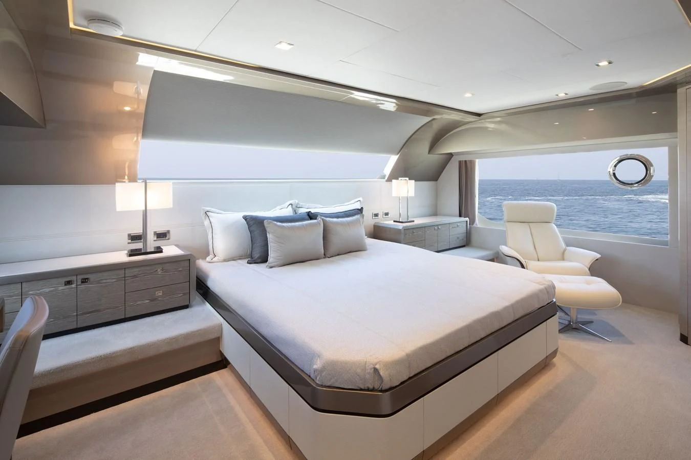 a large bedroom with a large bed aboard MAKE BIG HAPPEN Yacht for Sale